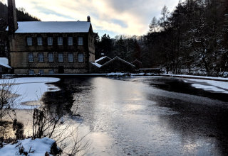 Gibson mill being turned into a winter wonderland by the snow.